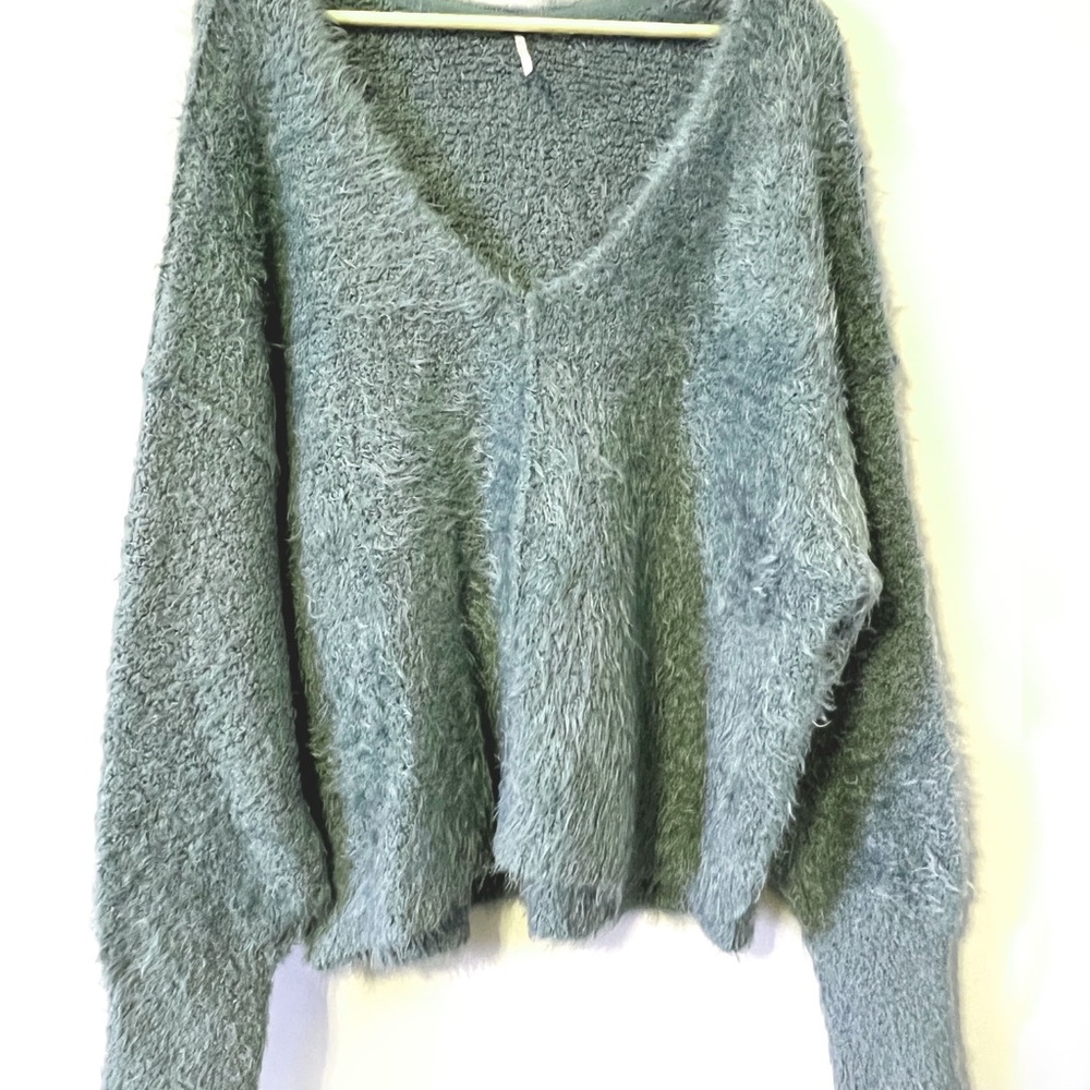 Free People Icing V-Neck Long Sleeve Fuzzy Slouchy Pullover